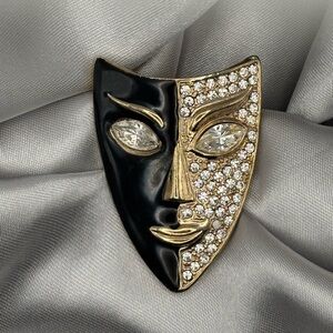 Vintage Harlequin Theater Mask Scarf Clip & Brooch